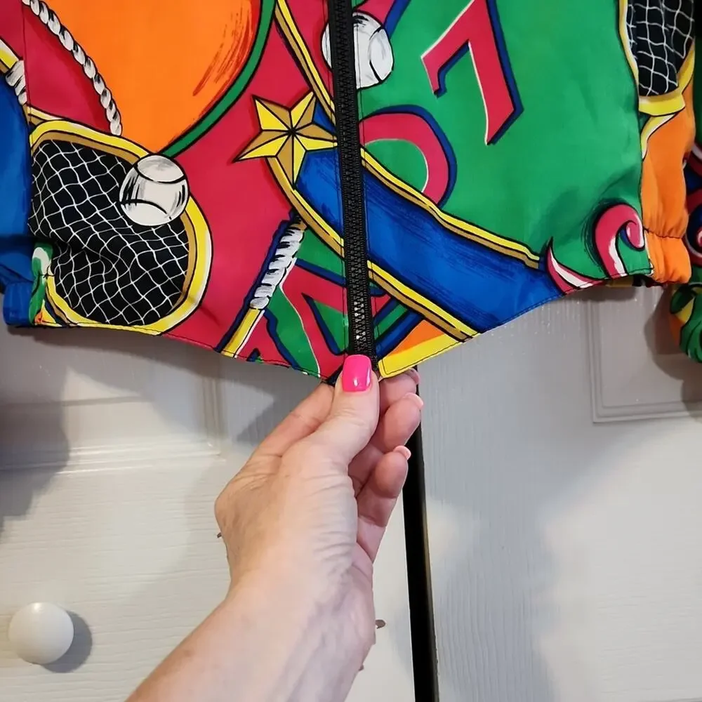Vintage Tail Women's Vibrant Multi-colored Tennis Print Full Zip Jacket Size Med - Picture 6 of 14